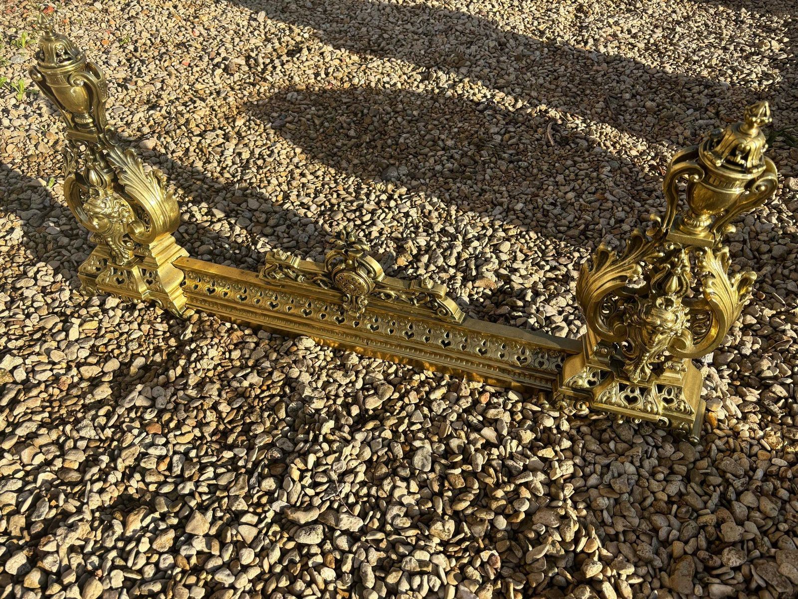 photo furniture A Pair Of Quality Brass 19th Classical French Chenets On Adjustable Fender
