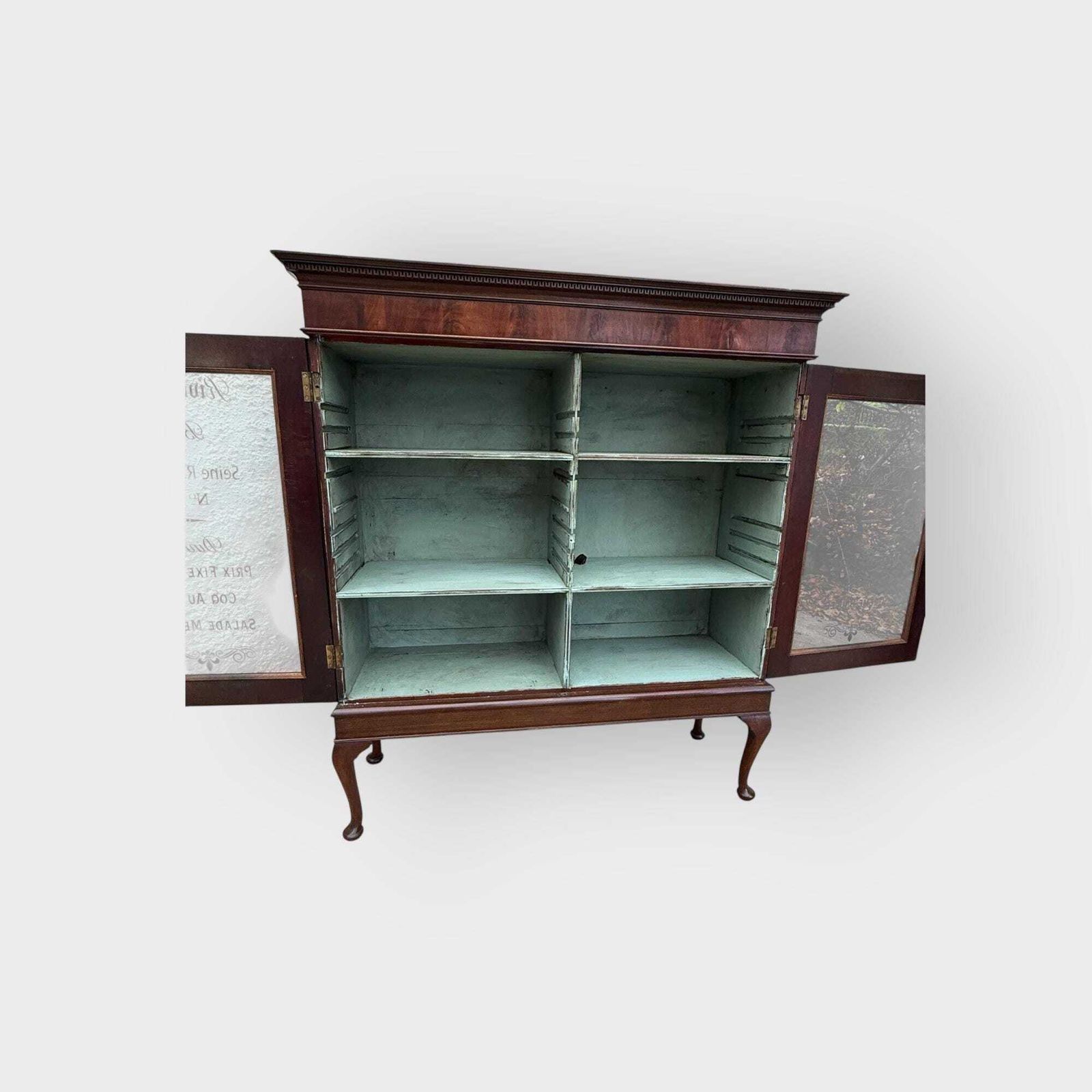 Edwardian Glazed Bookcase 2 Door Glazed Cupboard With Later Lettering photo Furniture