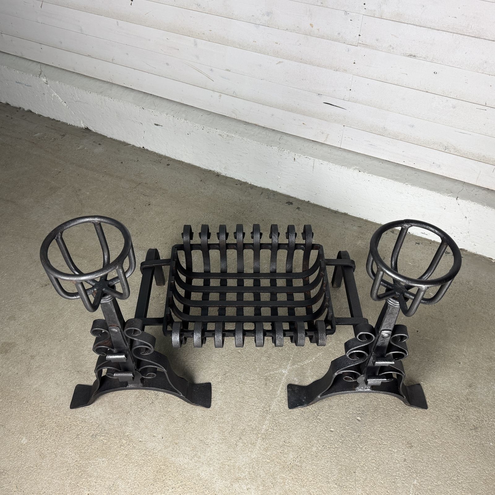 Reclaimed Iron Fire Basket Of Dogs With Scroll Design photo Home Fixtures