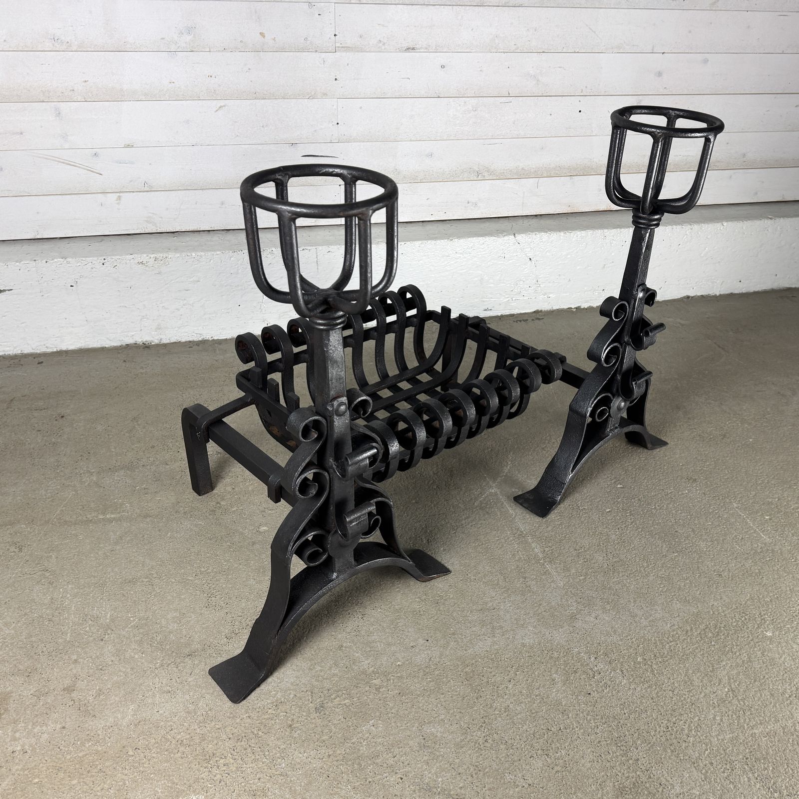 Reclaimed Iron Fire Basket Of Dogs With Scroll Design photo 625.0