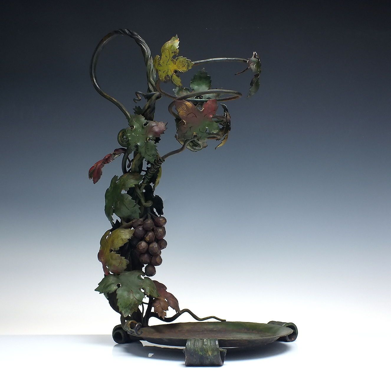 photo for sale Exceptional Art Nouveau Wrought Iron Engraved Glass Wine Carafe Dispenser C1900