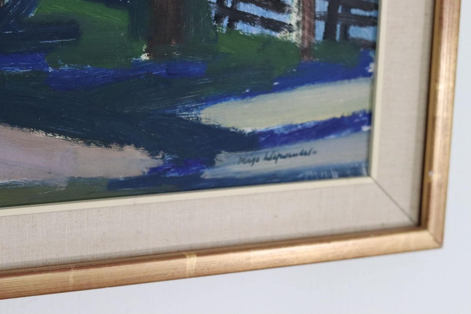 Original Mid Century Swedish Oil On Panel– “Winter Day In The Garden” By Kåge Liefwendal 1960s, Signed & Framed 102 × 60 Cm (40.2" × 23.6") photo vinterior