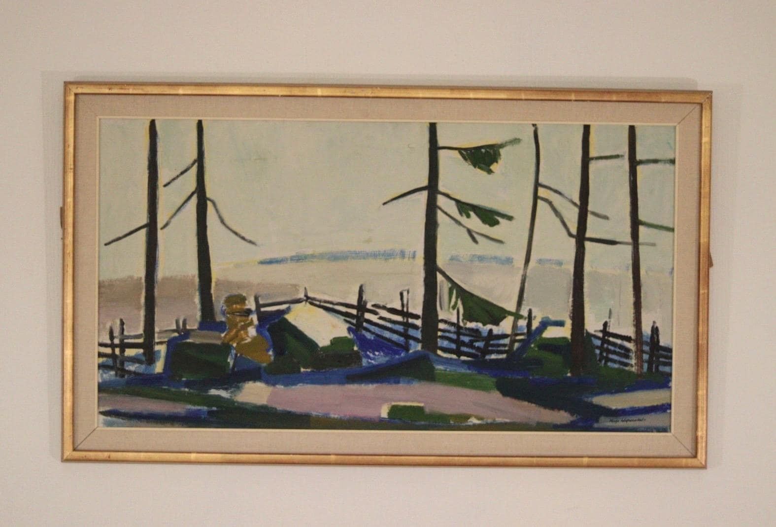 Original Mid Century Swedish Oil On Panel– “Winter Day In The Garden” By Kåge Liefwendal 1960s, Signed & Framed 102 × 60 Cm (40.2" × 23.6") photo vintage
