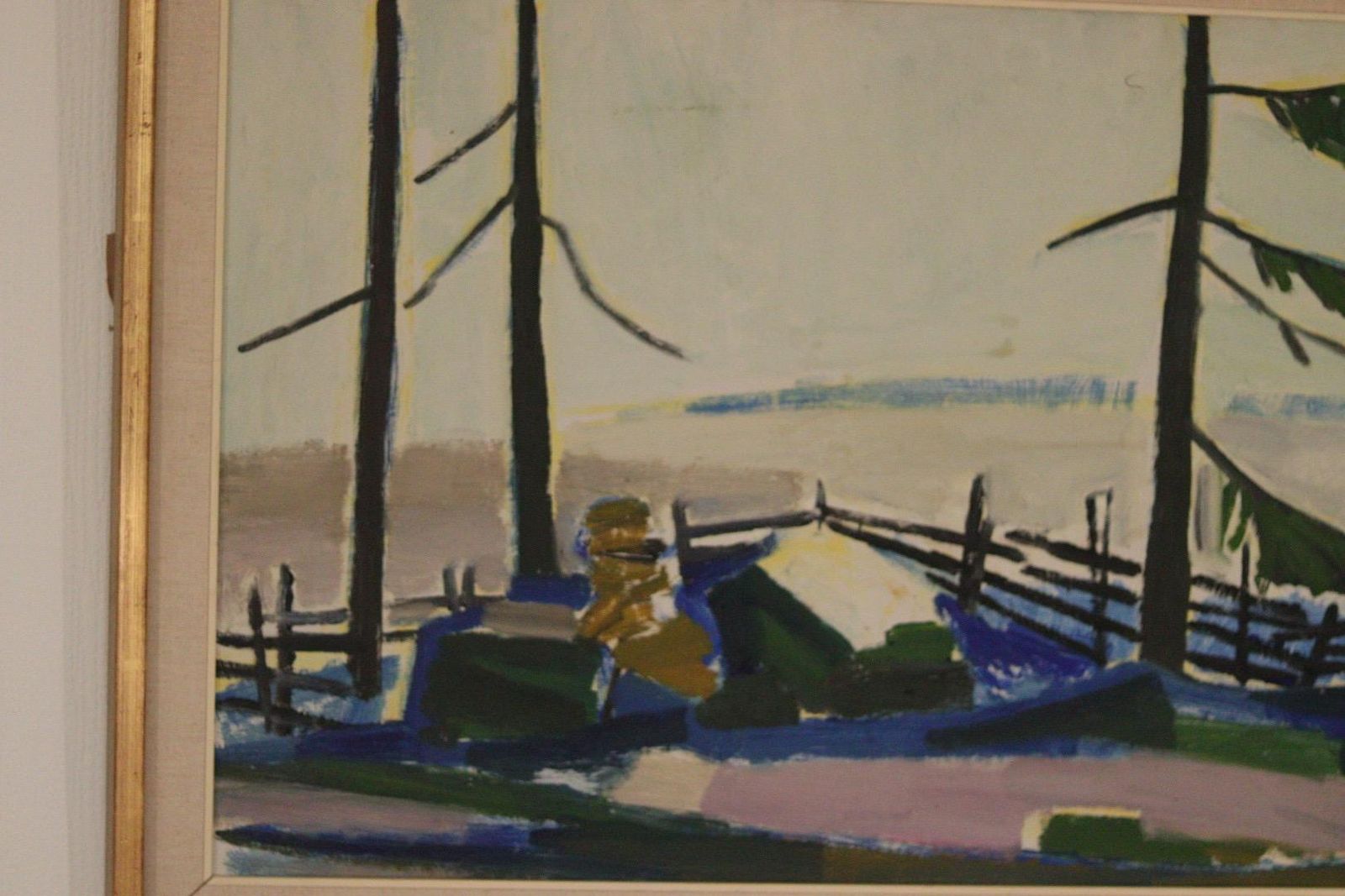 Art Original Mid Century Swedish Oil On Panel– “Winter Day In The Garden” By Kåge Liefwendal 1960s, Signed & Framed 102 × 60 Cm (40.2" × 23.6") photo