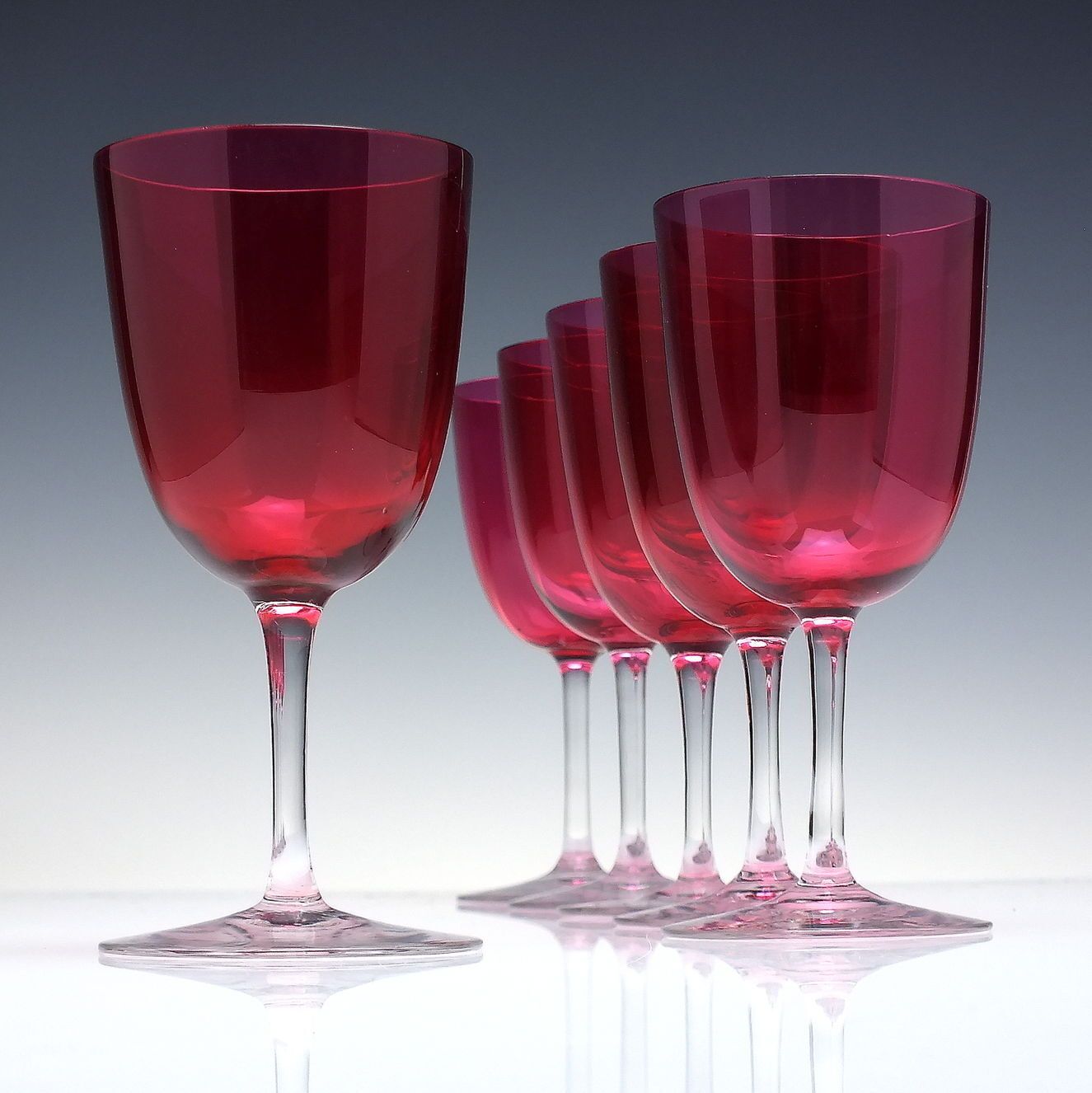 Set Of Six Victorian Cranberry Wine Glasses C1900