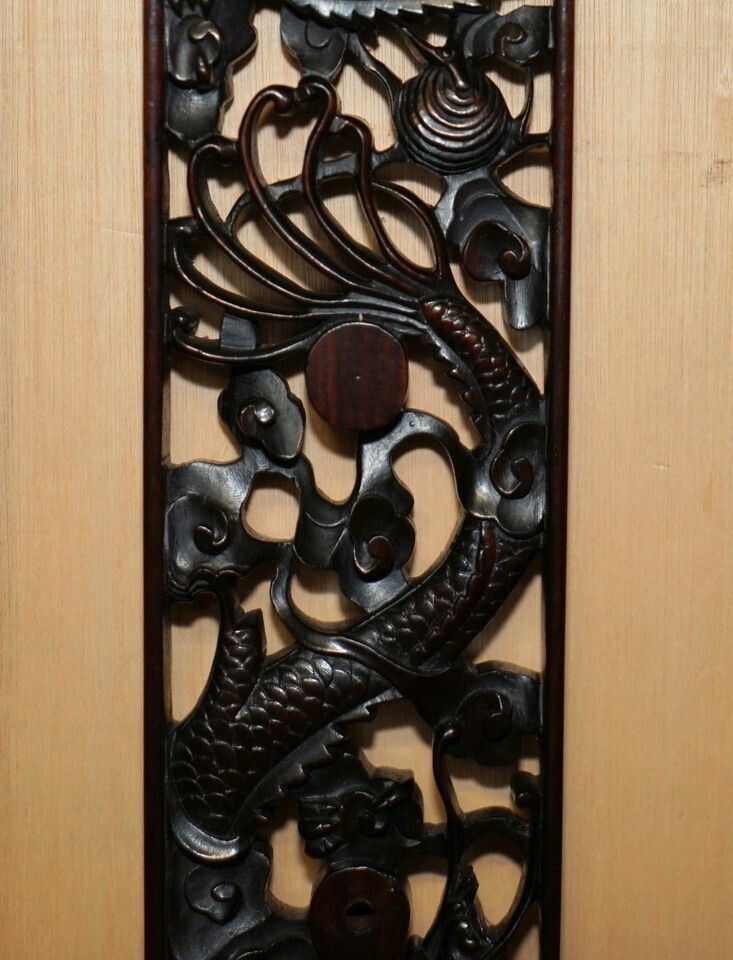 Lovely Ornately Carved Vintage Chinese Dragon Wall Mirror With Original Plate photo buy