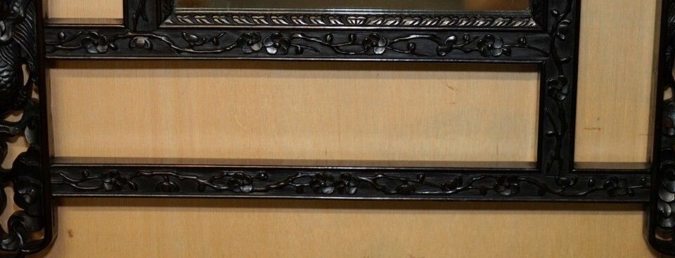photo vinterior Lovely Ornately Carved Vintage Chinese Dragon Wall Mirror With Original Plate