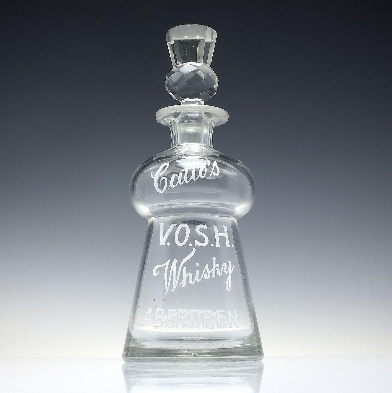 Rare Enamelled Aberdeen 19th Century Scottish "Cattos Vosh Whisky" Glass Decanter C1890 photo vinterior