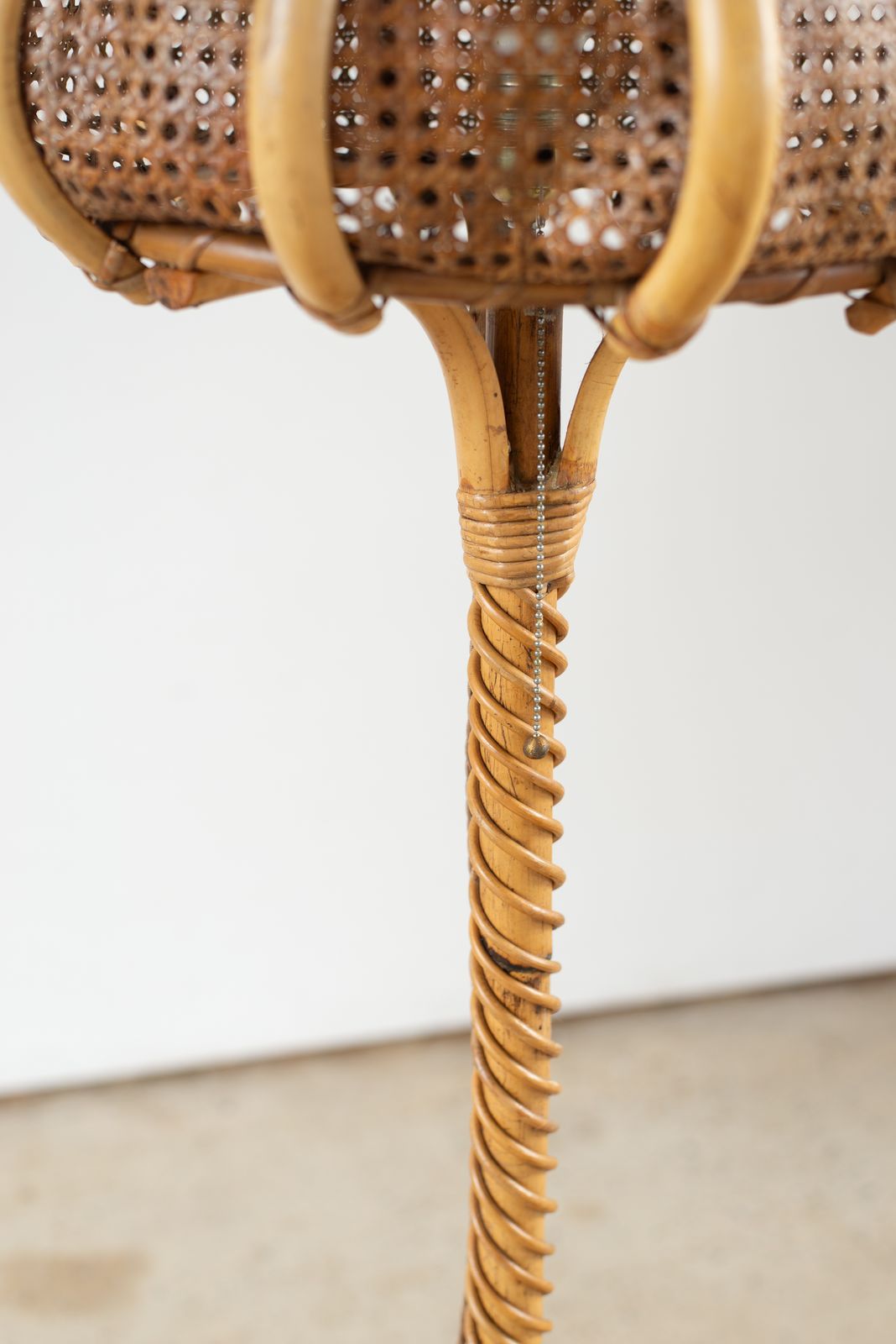 Mid Century Cane And Rattan Floor Lamp, Spain C1960. photo for sale