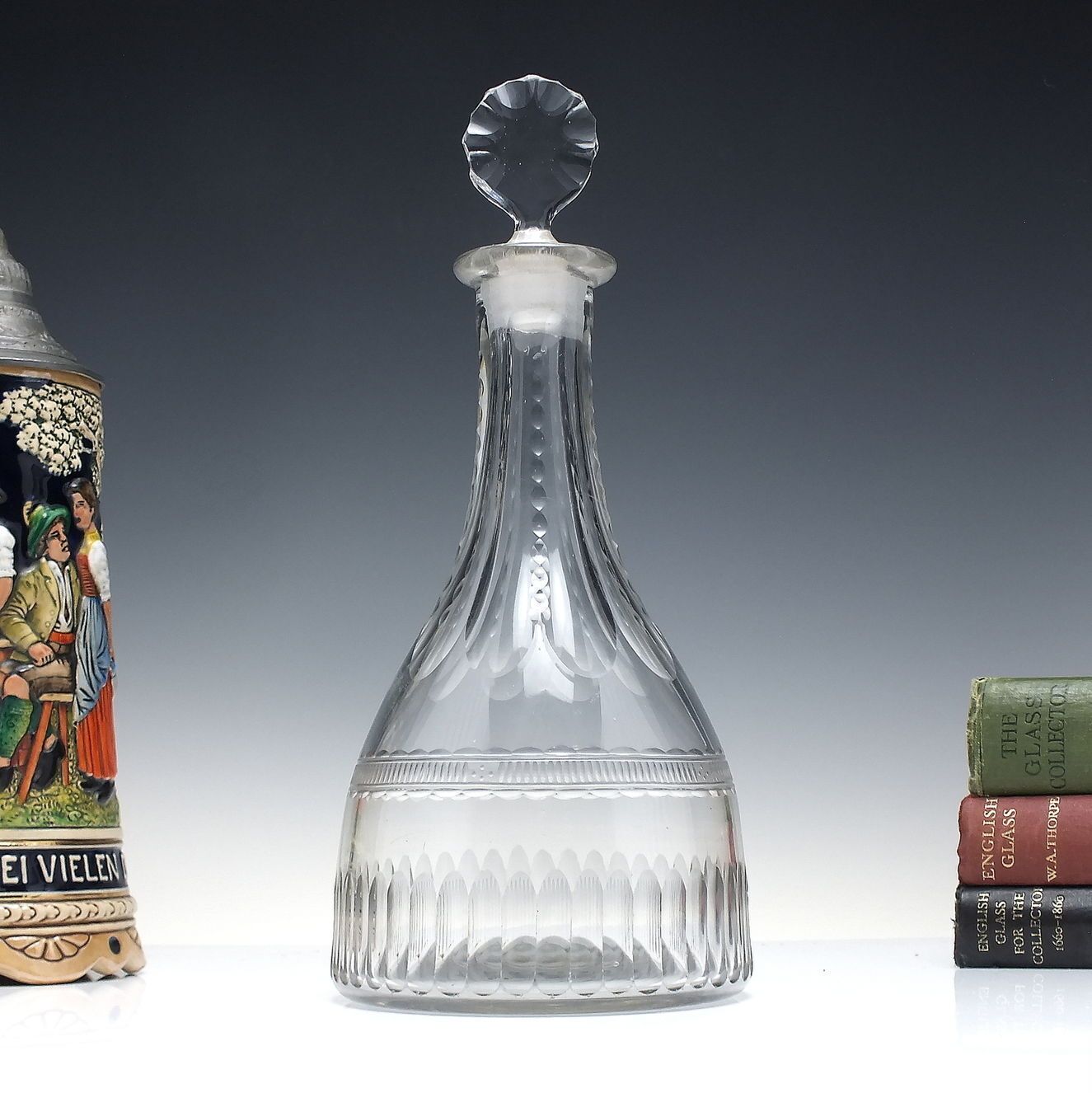 Rare 18th Century Engraved Broad Taper Glass Decanter C1775