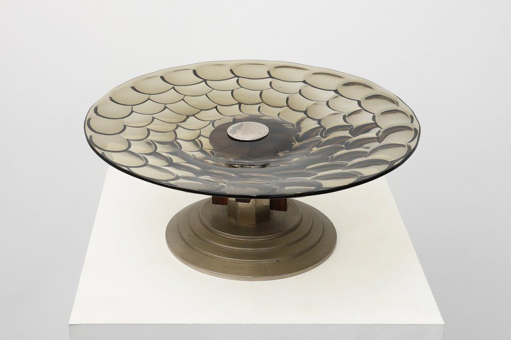 Art Deco Glass, Wood And Metal Fruit Bowl, France, 1940s photo 737.0