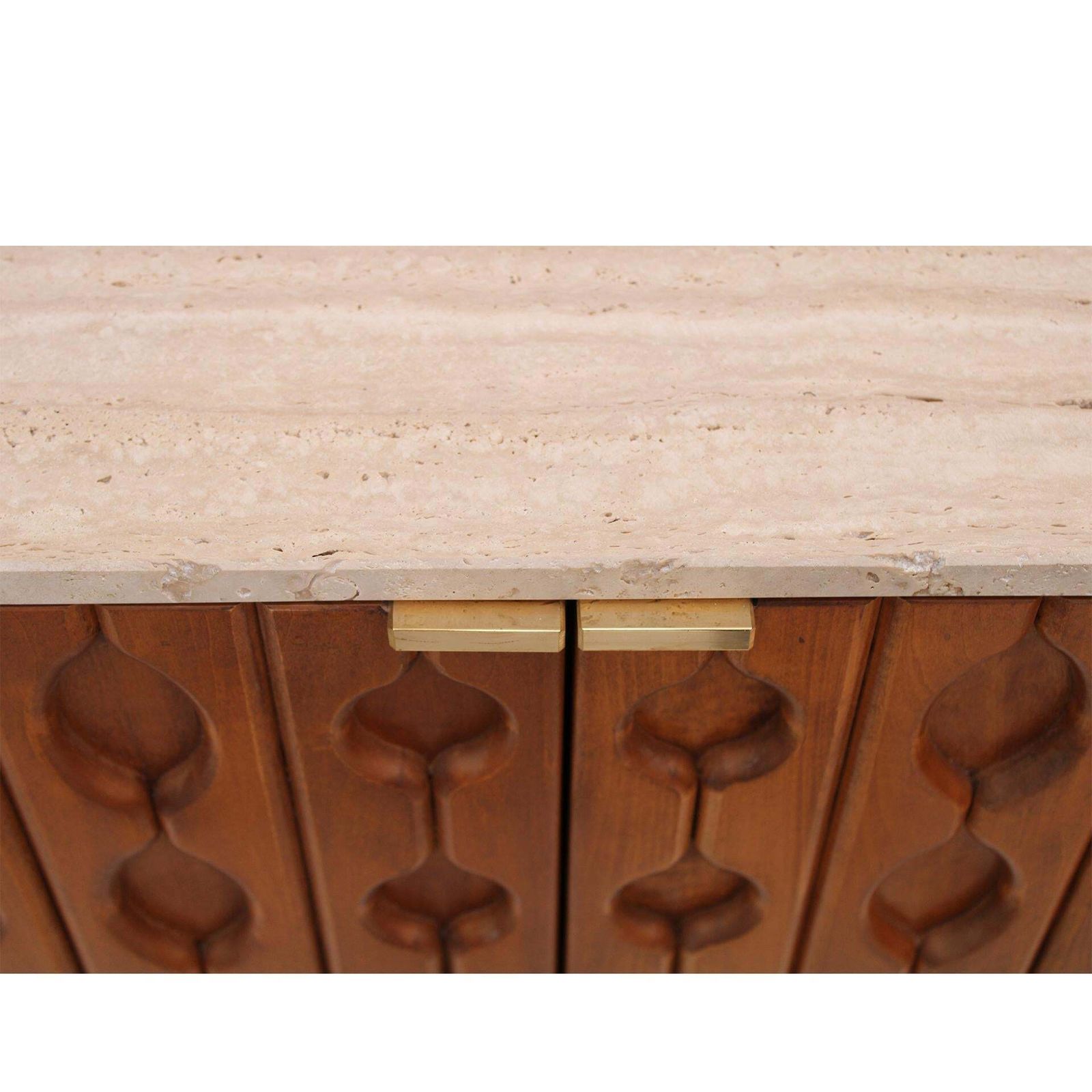 Contemporary Pair Of Italian Sideboards In Solid Wood And Travertine photo vintage
