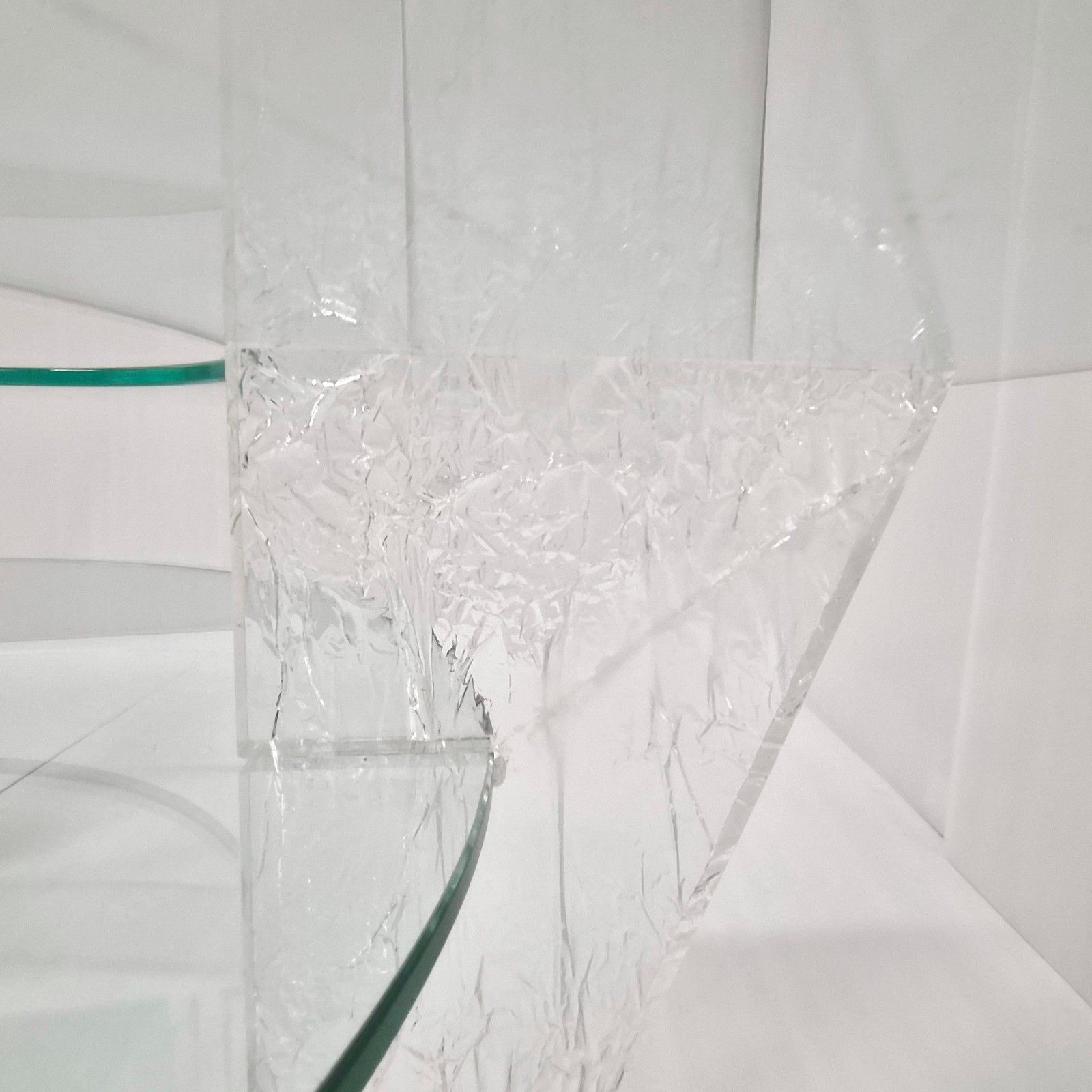 Vintage 1980s Plexiglass Texture & Glass Round Coffee Table 80s Jeannot Cerutti photo vintage