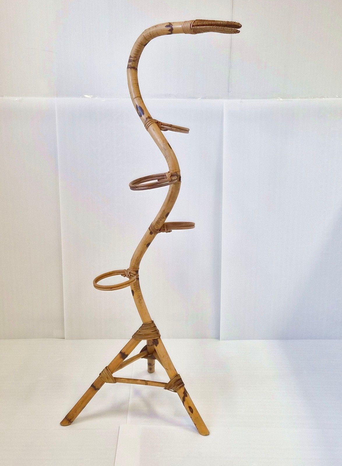 Vintage 1960s Giant Snake Bamboo & Rattan Plant Holder 60s 1960s 60s