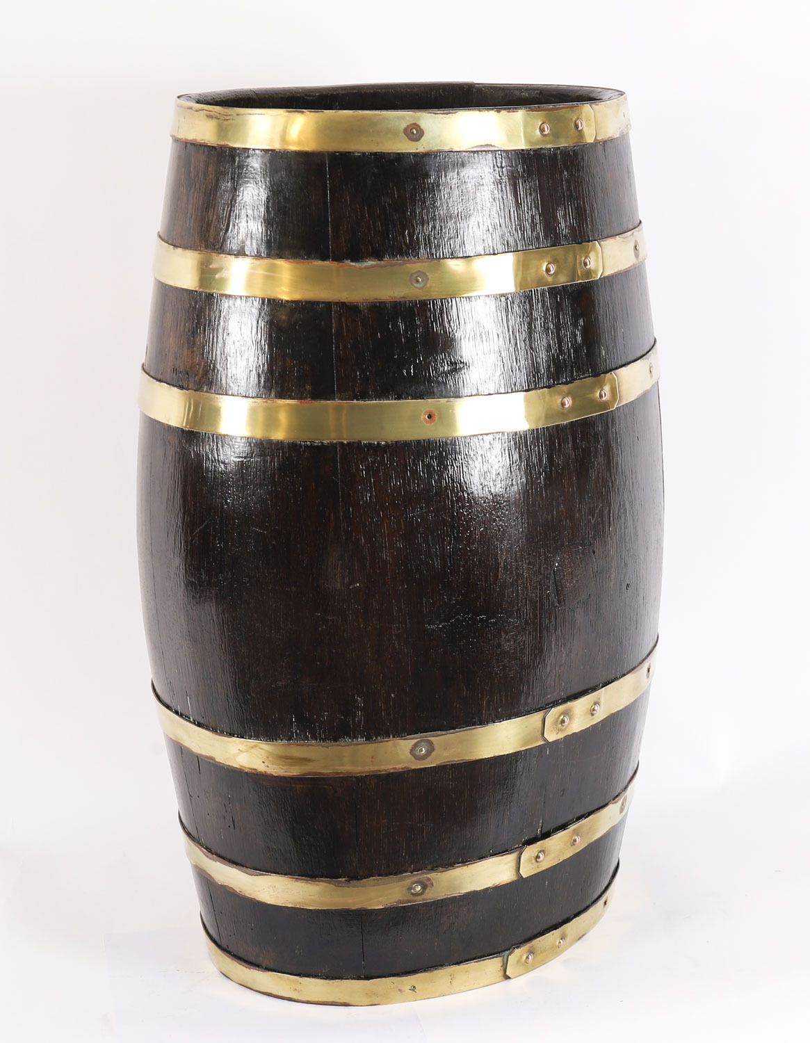 Antique Oval Brass Bound Barrel Umbrella Stick Stand 19th C photo furniture
