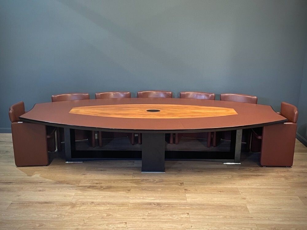 Italian Tecno Spa Conference Table, Twelve Leather Serie 148 Chairs & Console Table photo for sale