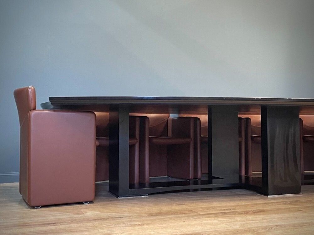 Italian Tecno Spa Conference Table, Twelve Leather Serie 148 Chairs & Console Table photo 9595.0