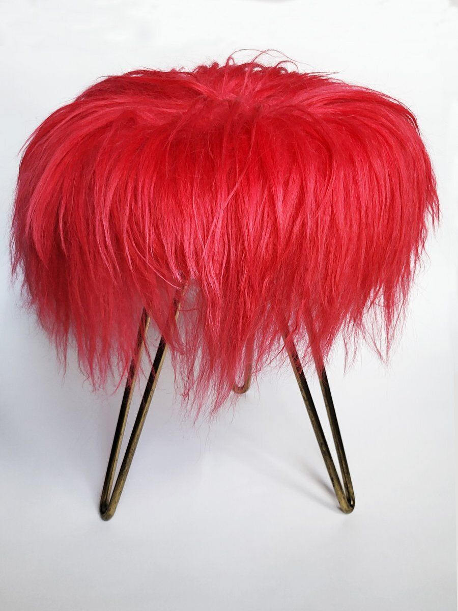 Mid Century Modern Flokati Stool With Hairpin Legs, 1950s photo furniture
