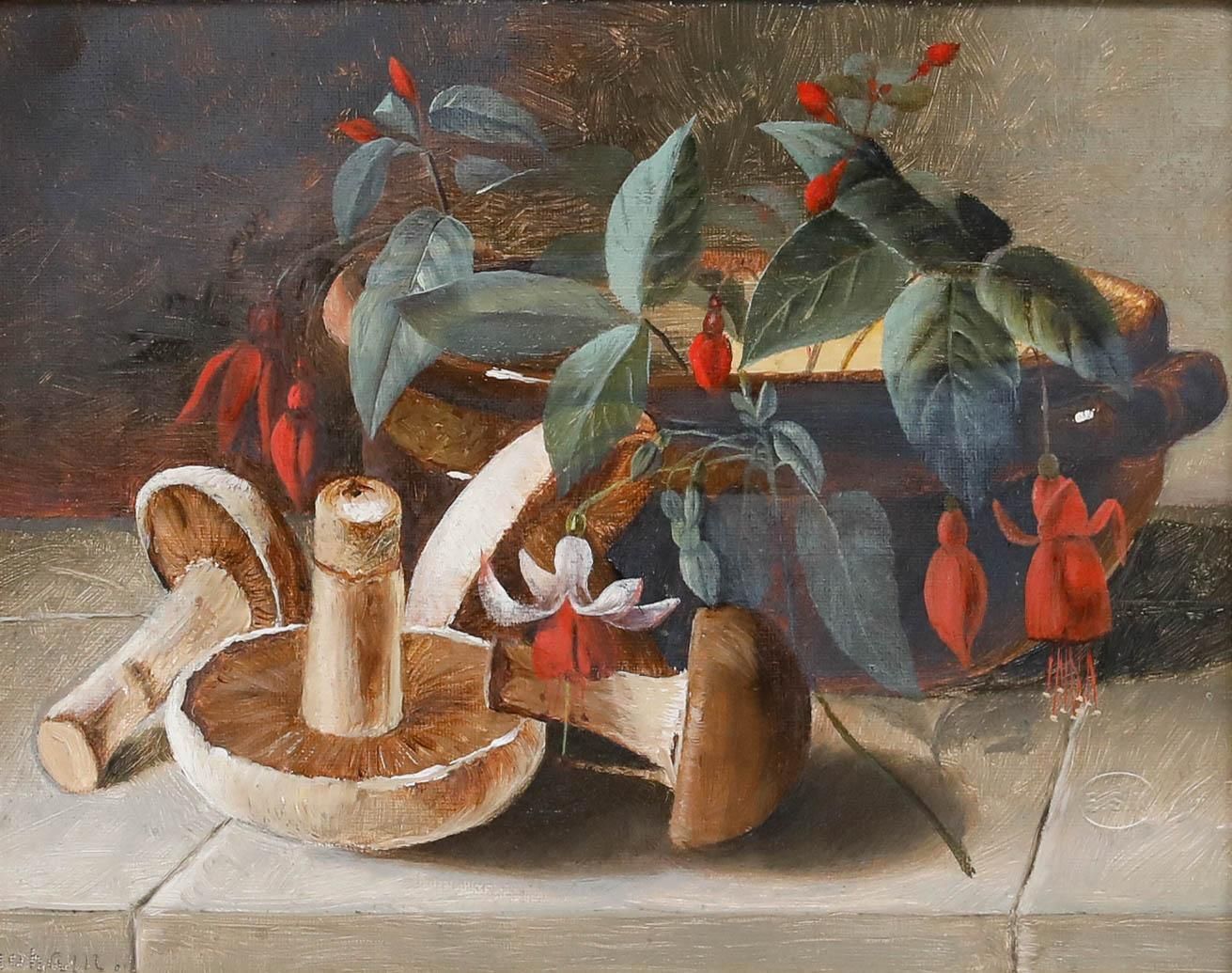 Higham Framed Early 20th Century Oil, Fuchsia And Mushrooms photo furniture