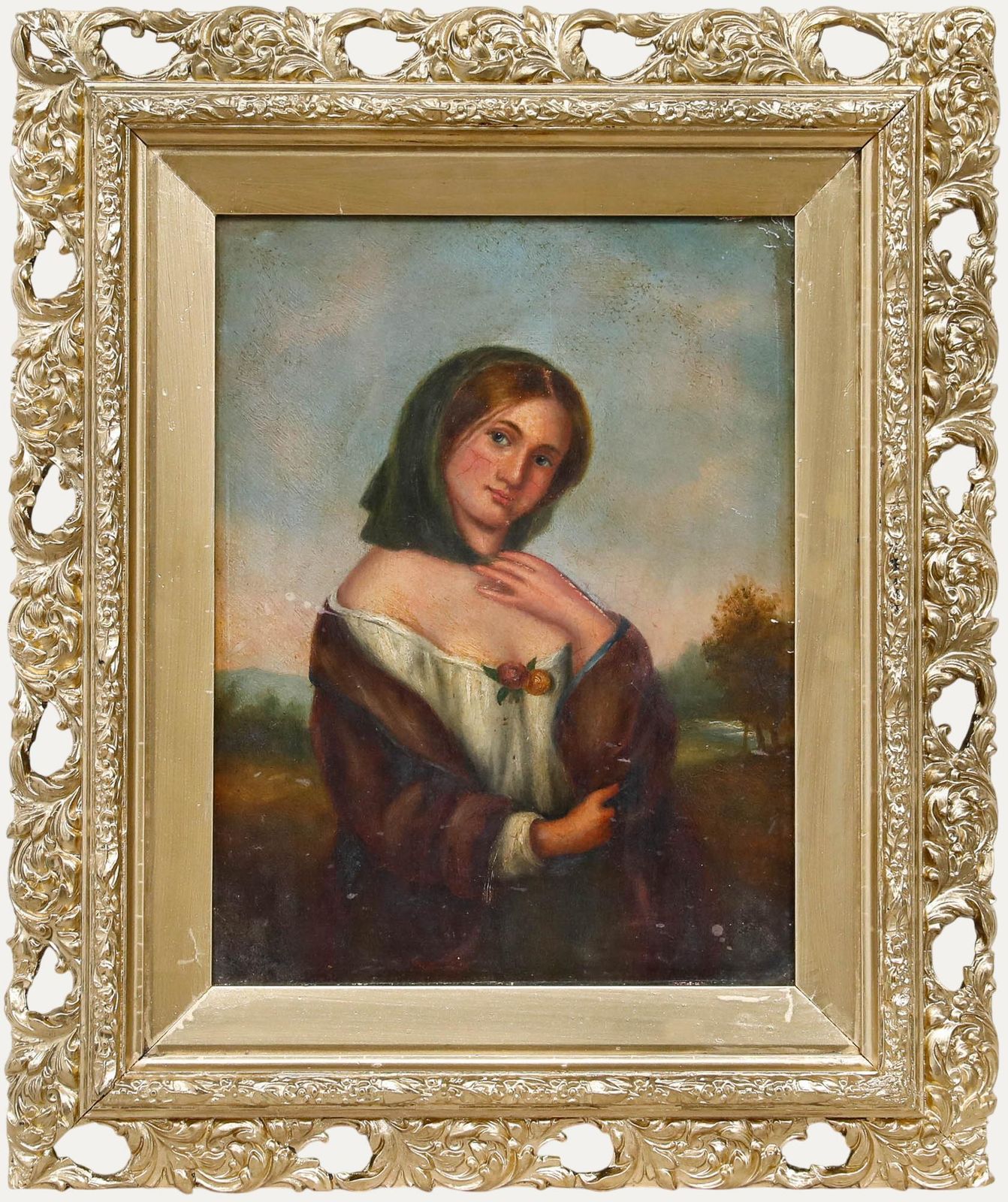 Framed Late 19th Century Oil Portrait Of A Young Woman