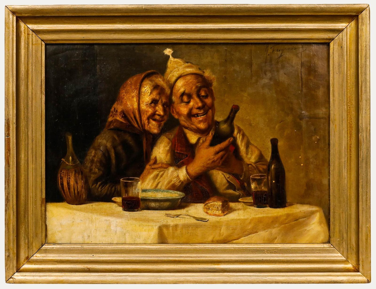 R. Frigerio (1875 1948) After P. Massani Oil, The Wine Merchant And His Wife