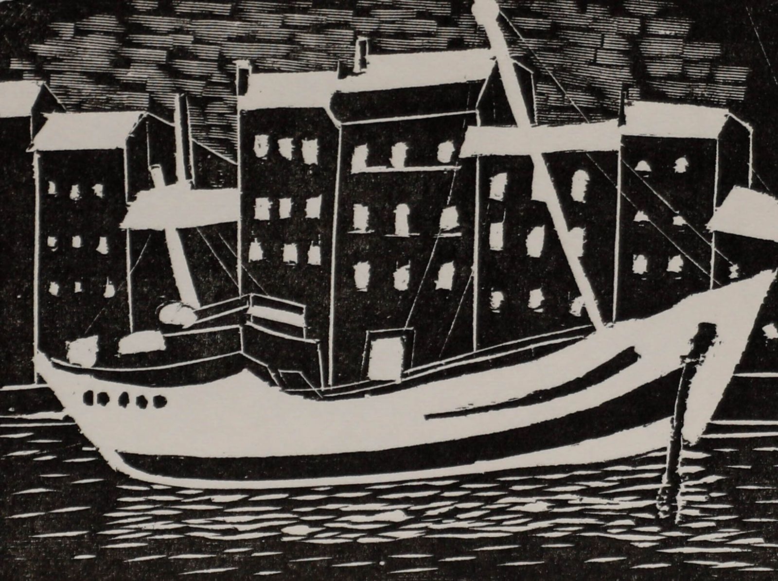 Albert Masri (1927 2020) Mid 20th Century Woodcut, Honfleur photo furniture