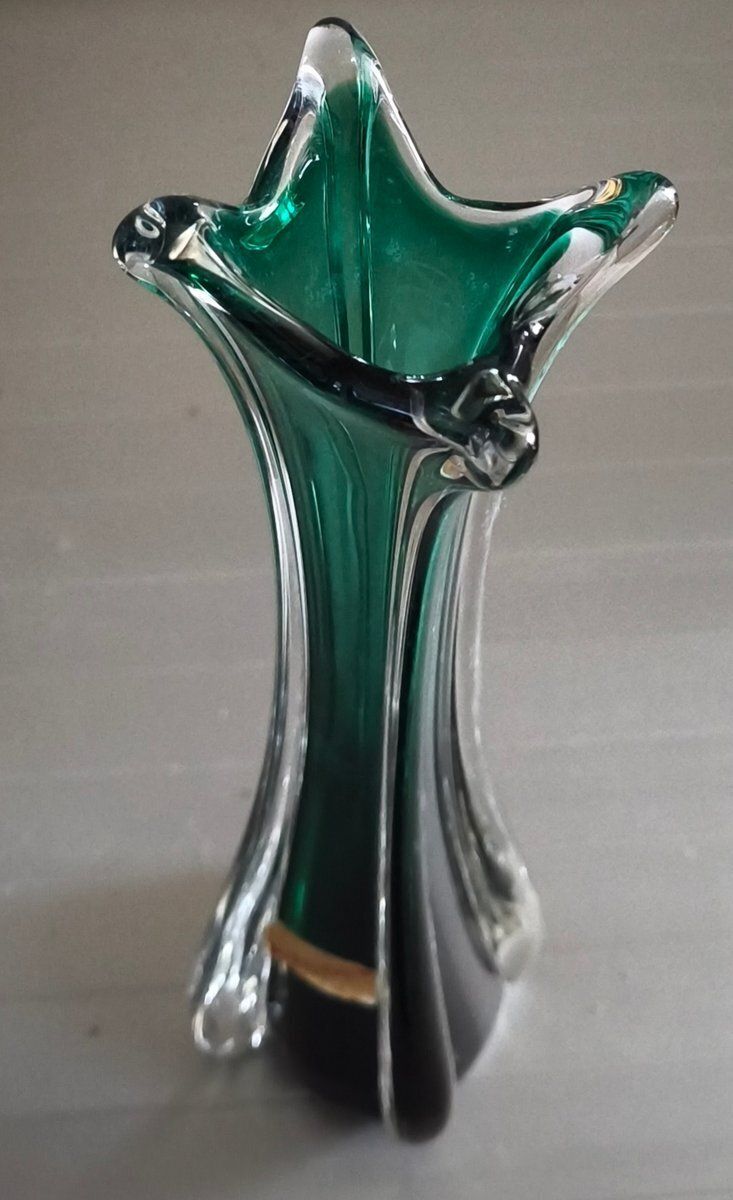 Clear & Emerald Green Sommerso Murano Glass Vase, 1950s photo furniture