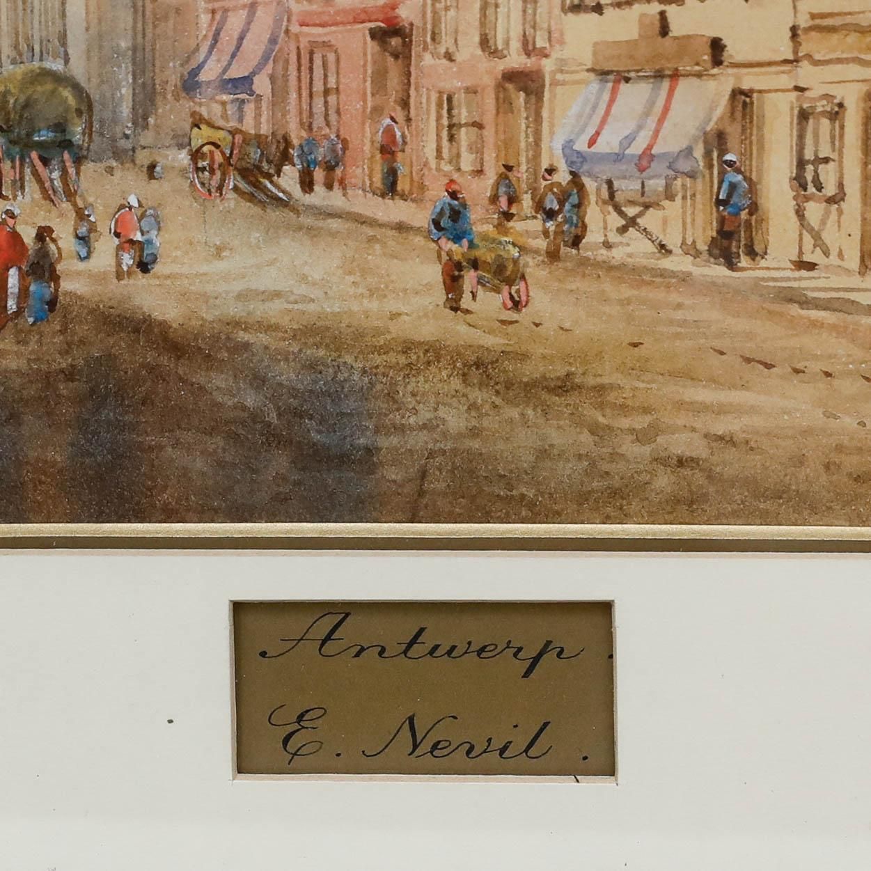 Edward Nevil (Fl.1880 1900) Late 19th Century Watercolour, Antwerp photo Art