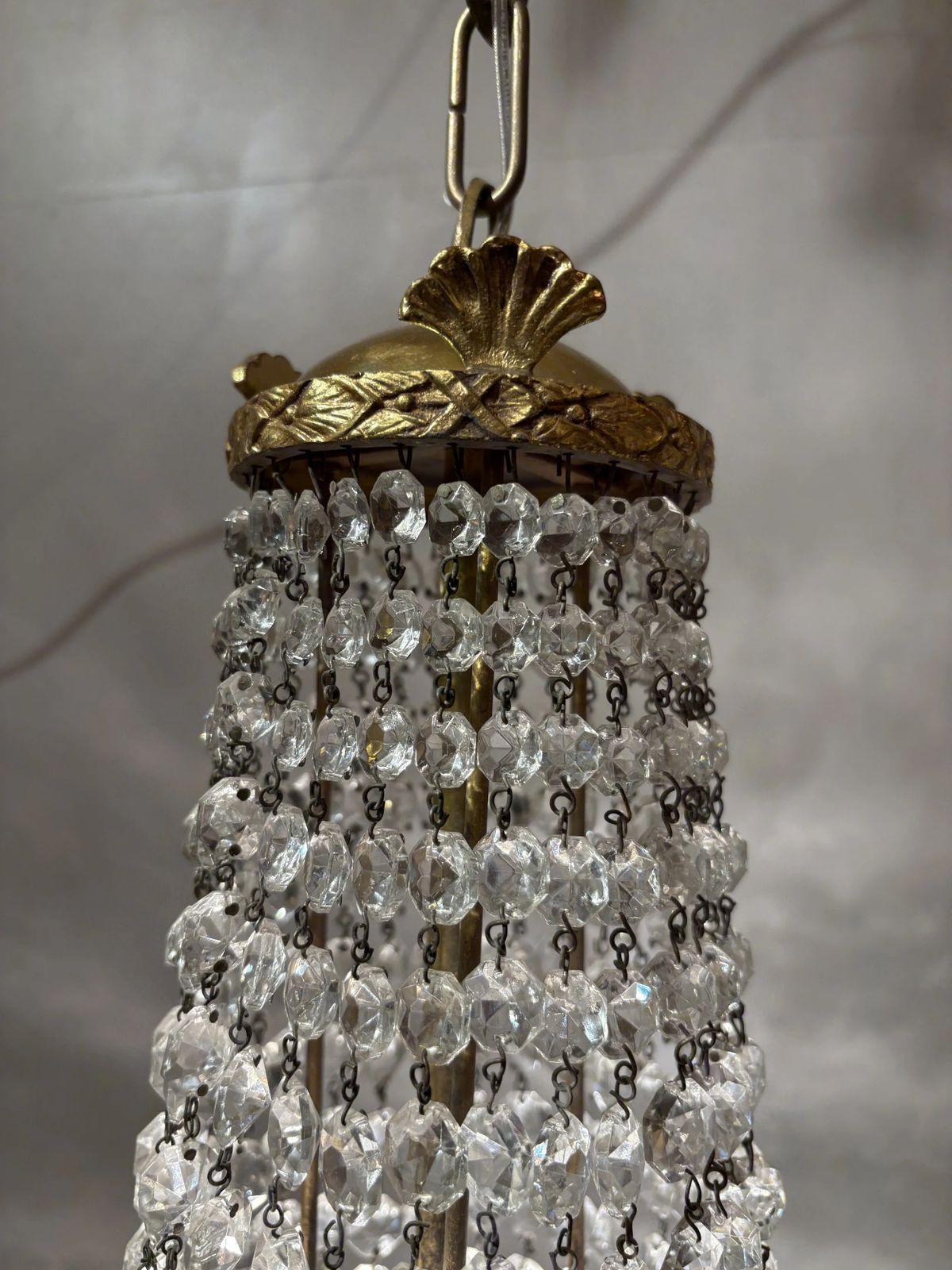 Italian Empire Style Chandelier In Gilt Brass And Bohemian Crystal photo vinterior