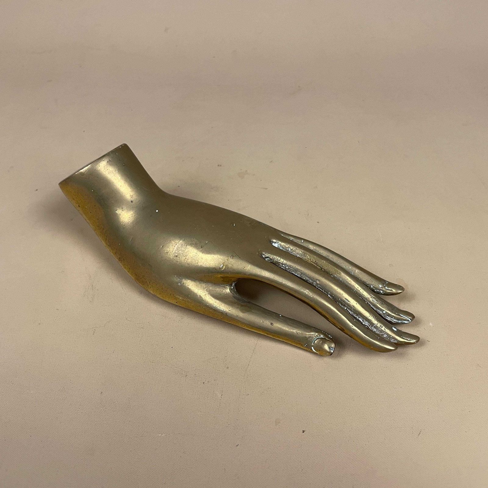 Heavy Solid Brass Hand Ring Jewellery Holder Decorative Ornament Vintage Antique Display Gold Metal Sculpture