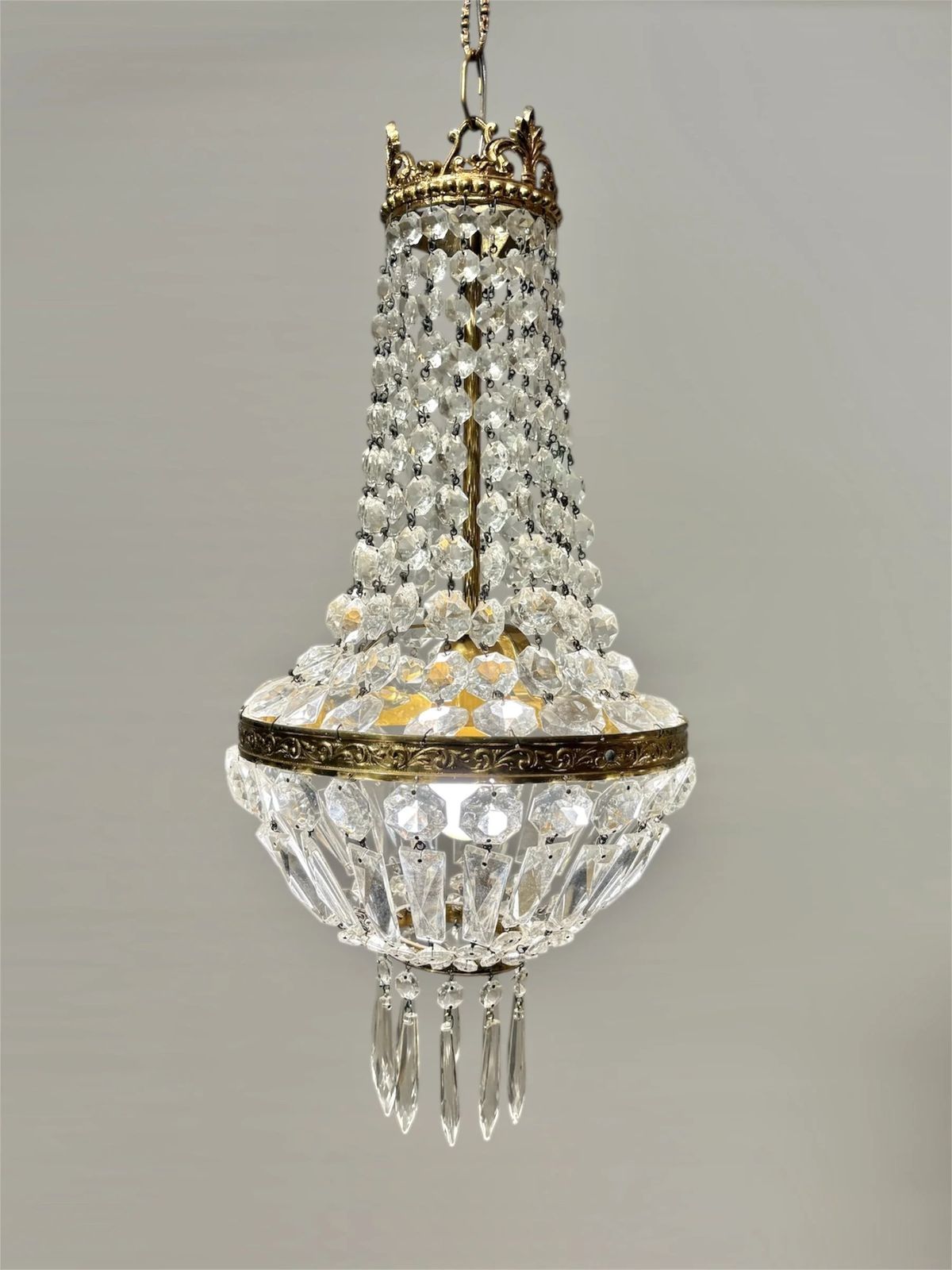 Italian Empire Style Chandelier In Gilt Brass And Bohemian Crystal photo furniture