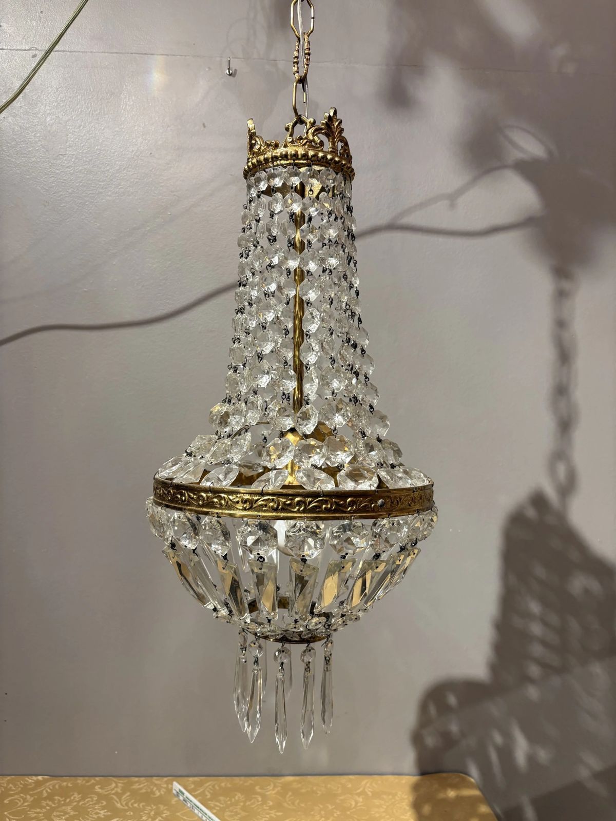 Italian Empire Style Chandelier In Gilt Brass And Bohemian Crystal photo for sale