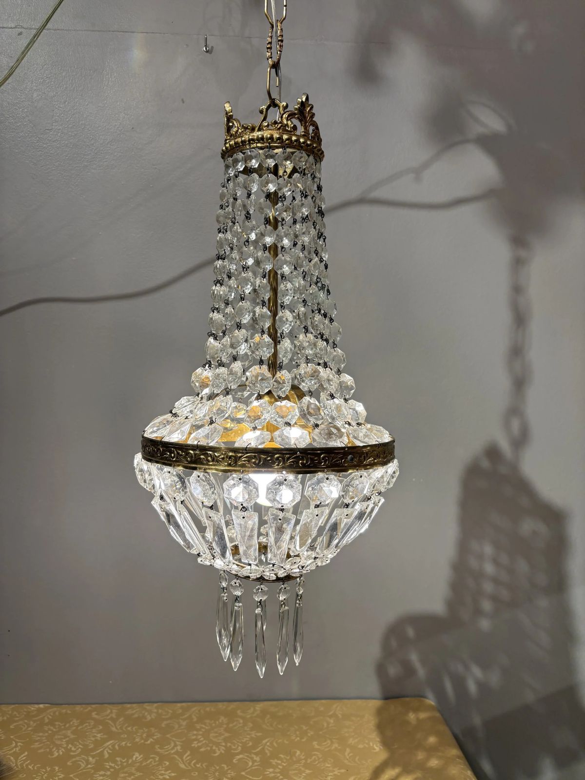 Italian Empire Style Chandelier In Gilt Brass And Bohemian Crystal photo Lighting