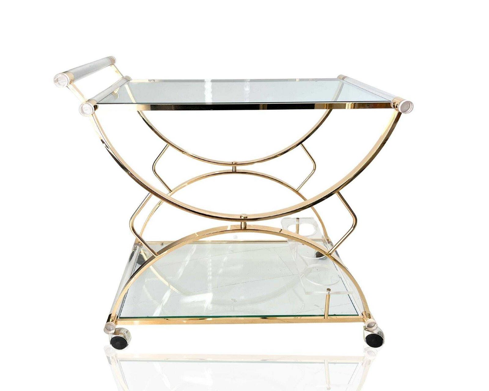 Lucite Barkar Goud | Plexiglas & Glas Trolley | 1970