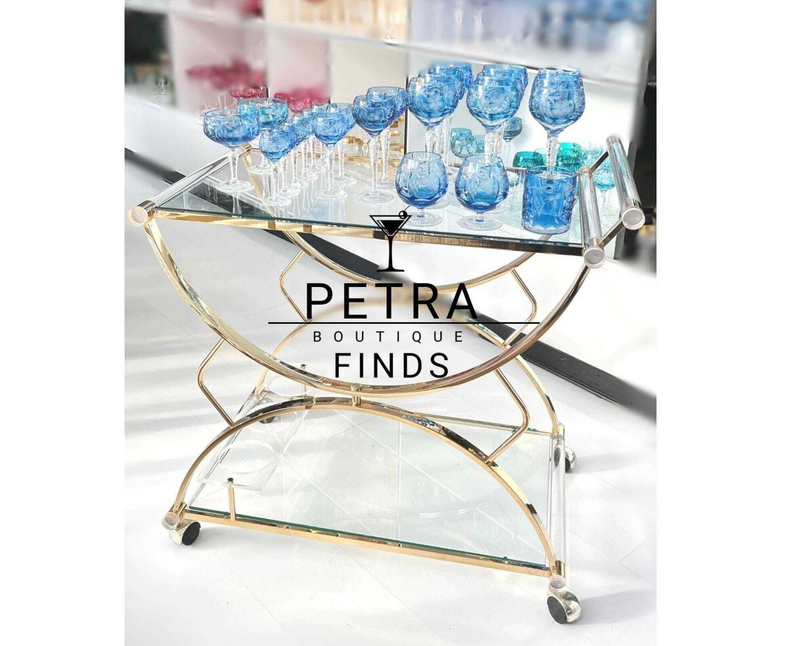 Lucite Barkar Goud | Plexiglas & Glas Trolley | 1970 photo vintage