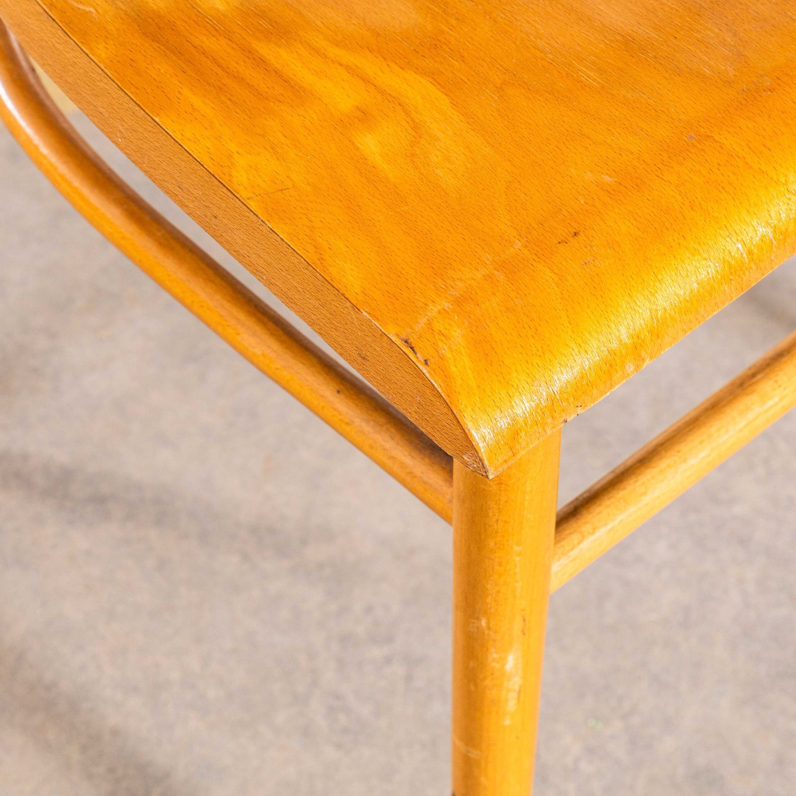 1950’s Honey Oak Single Bar With Flat Curved Edged Seat Dining Chairs – Pair photo vinterior