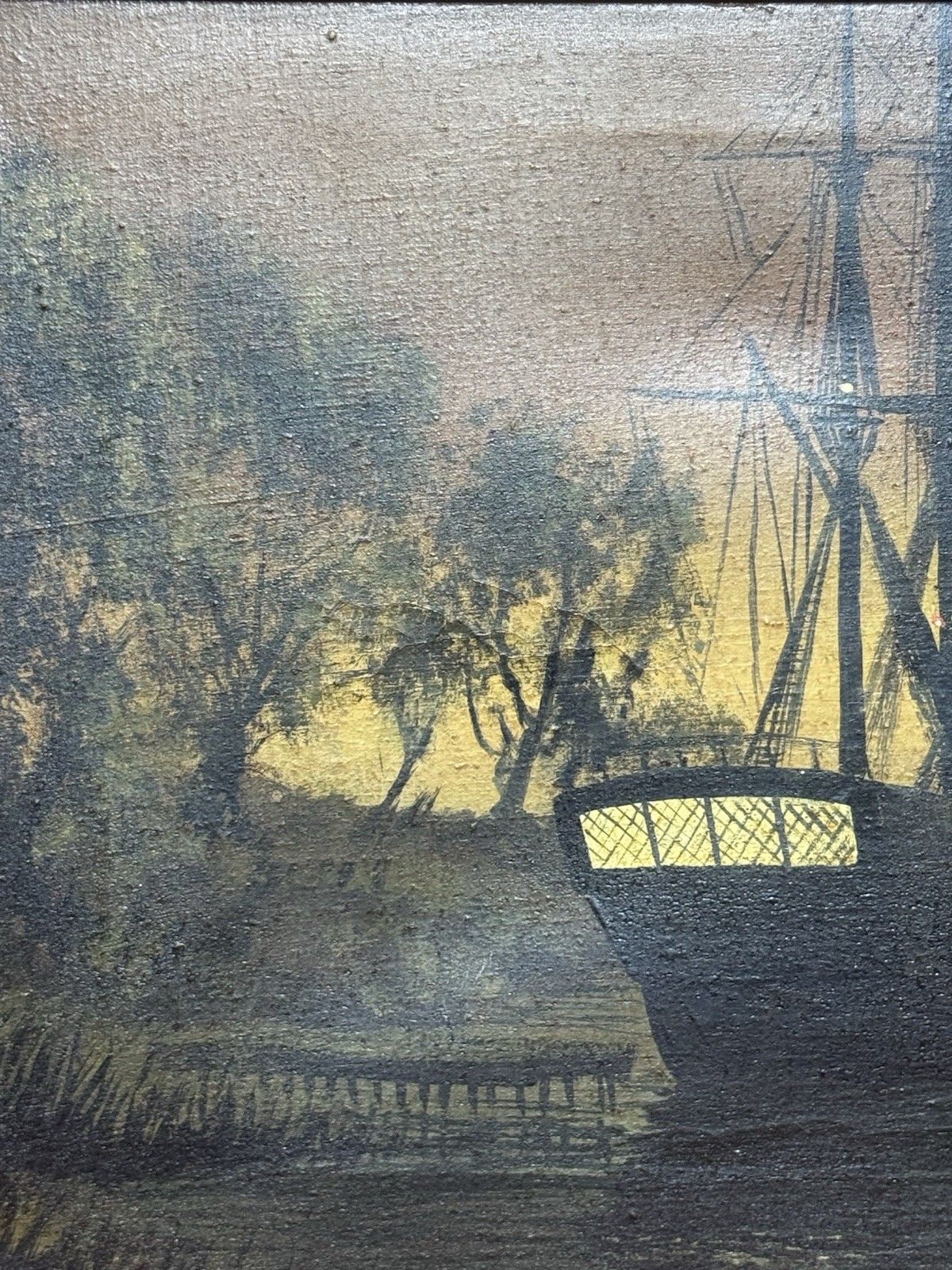 photo buy Moonlit Masted Galleon In Harbour Scene Oil Painting Signed Adams