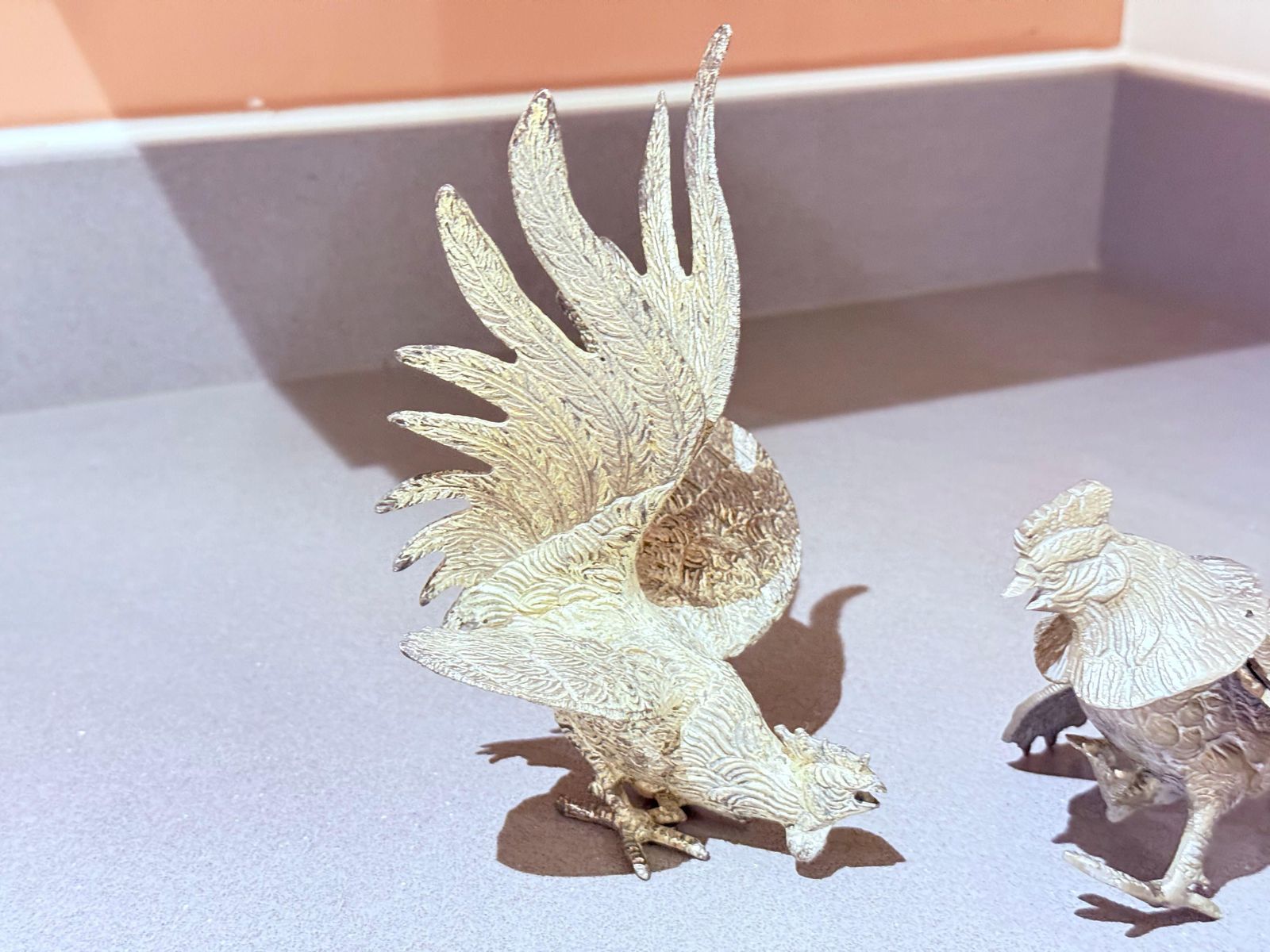 Antique Pair Of Silver Rooster Stand, Decoration For Home Décor, Animal Figure photo Art