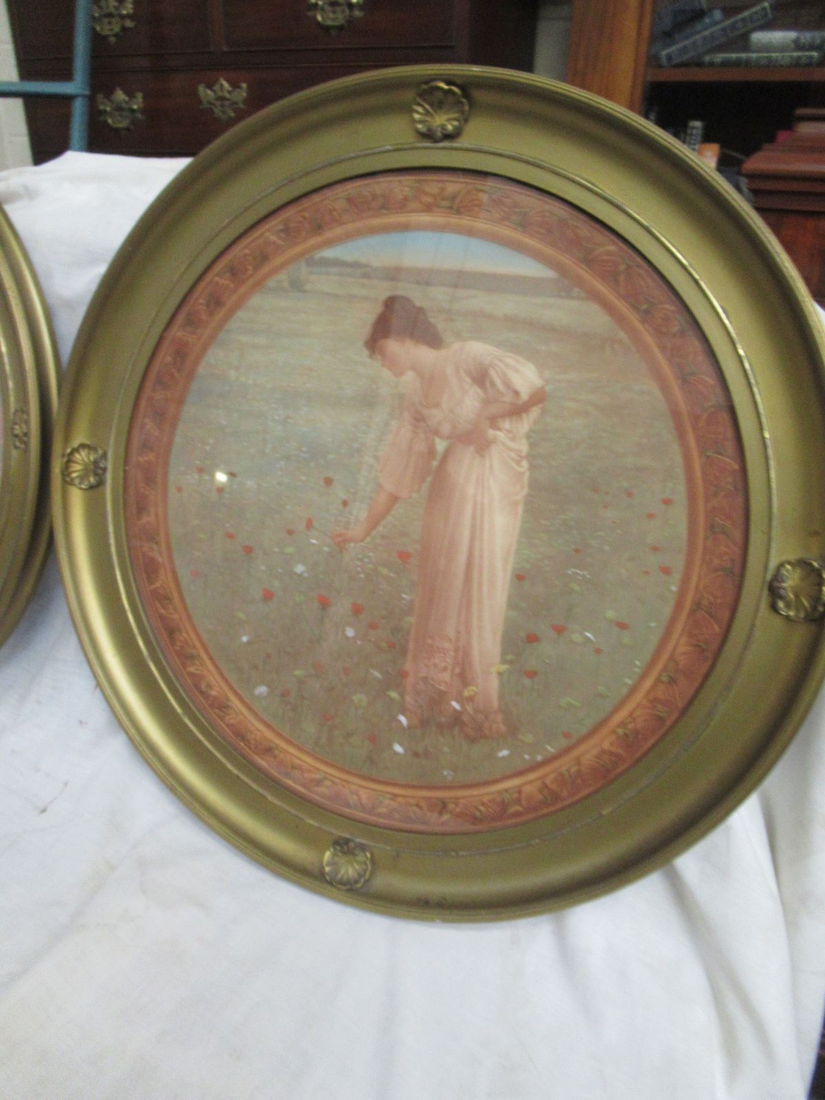 photo for sale A Pair  Of 1920s Round Gilt Frame  Decorative    Wall Pictures