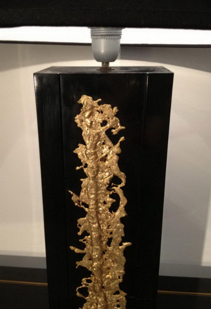 Large Black Lacquered Lamp With Gilded Bronze Decoration photo Lighting