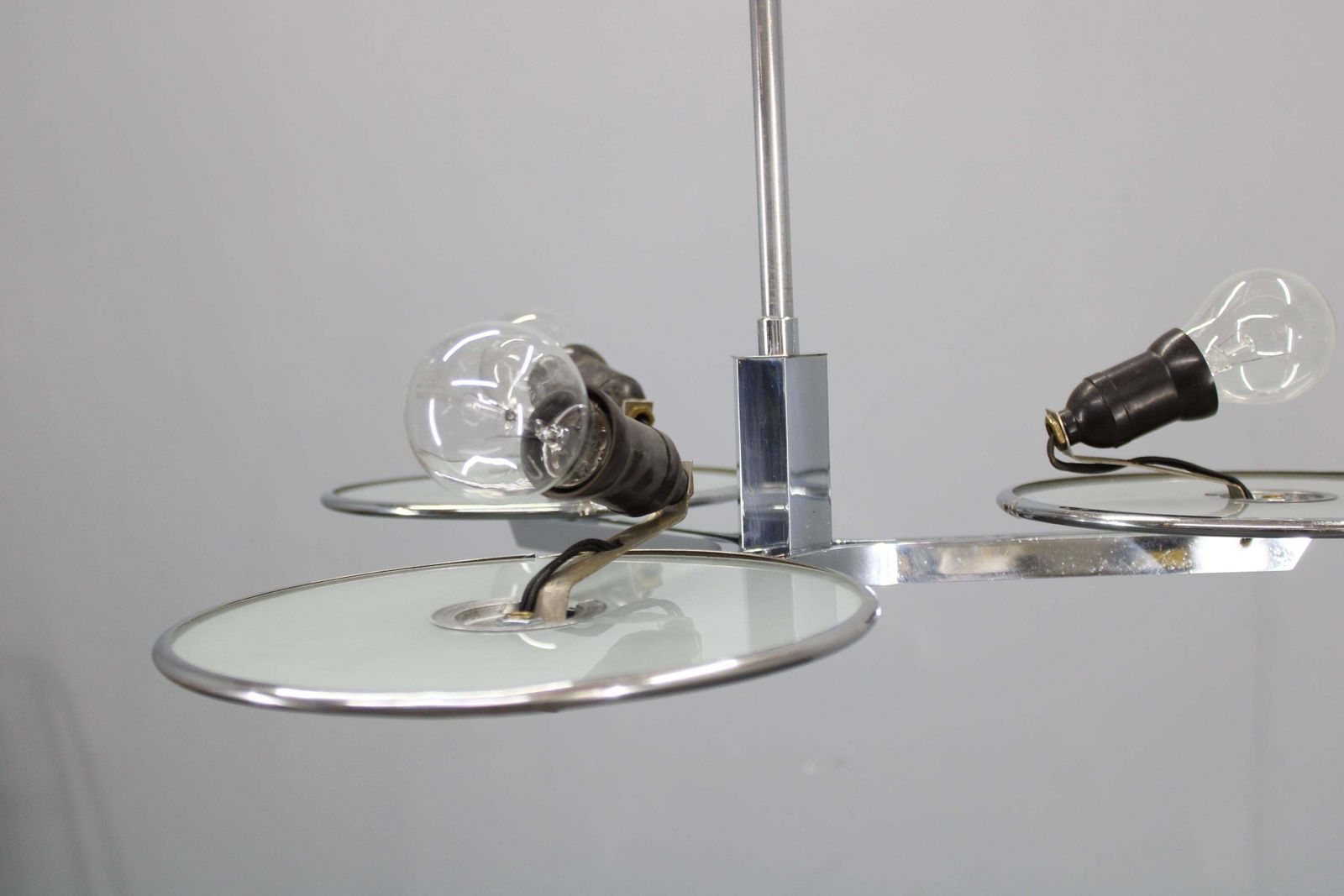 Restored Bauhaus Or Art Deco Chrome And Glass Chandelier, Czechoslovakia photo 678.0