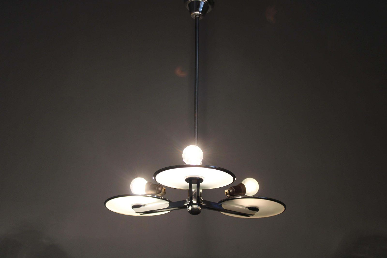 photo furniture Restored Bauhaus Or Art Deco Chrome And Glass Chandelier, Czechoslovakia