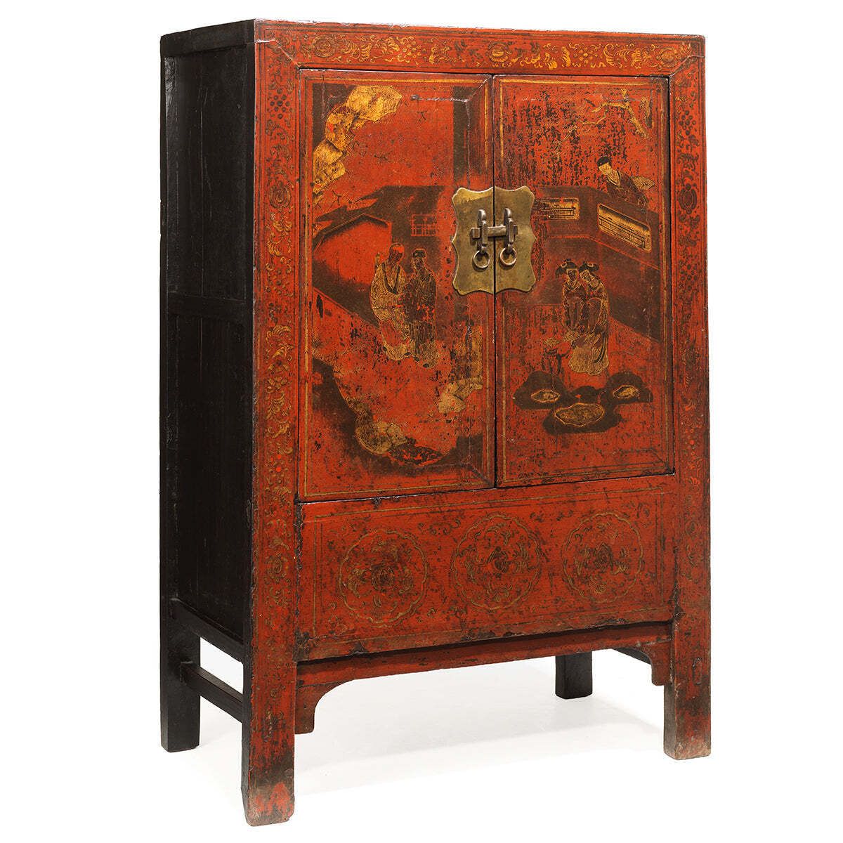 Mid Size Red And Gold Painted Cabinet
