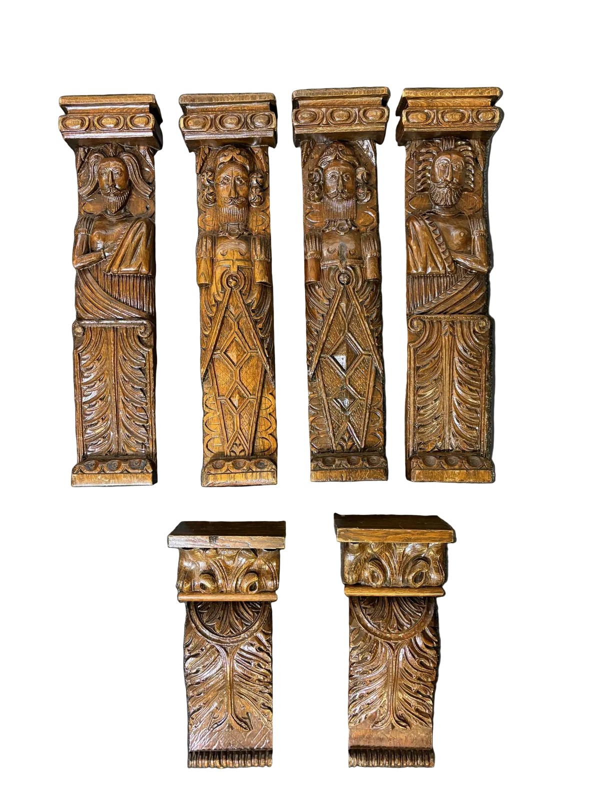 Set Of 18th Century Carved Oak Herm Mounts And Corbels