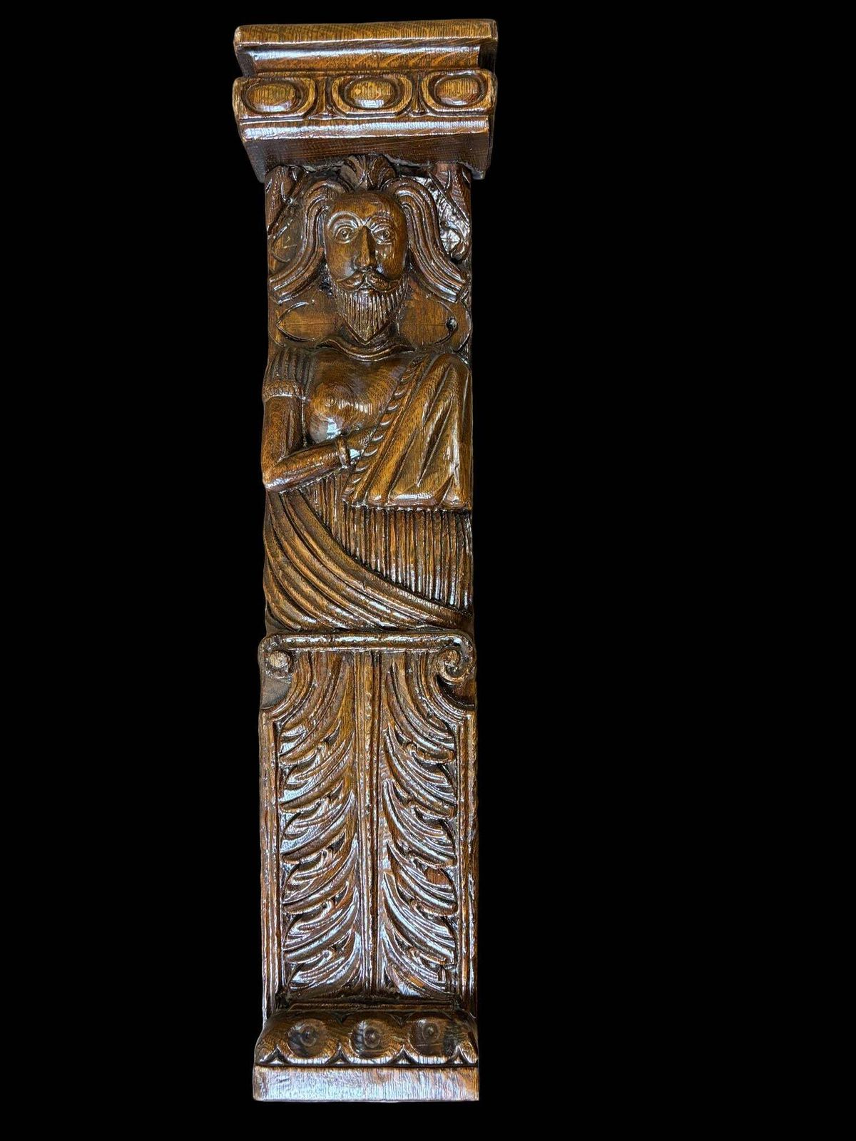 Set Of 18th Century Carved Oak Herm Mounts And Corbels photo 325.0