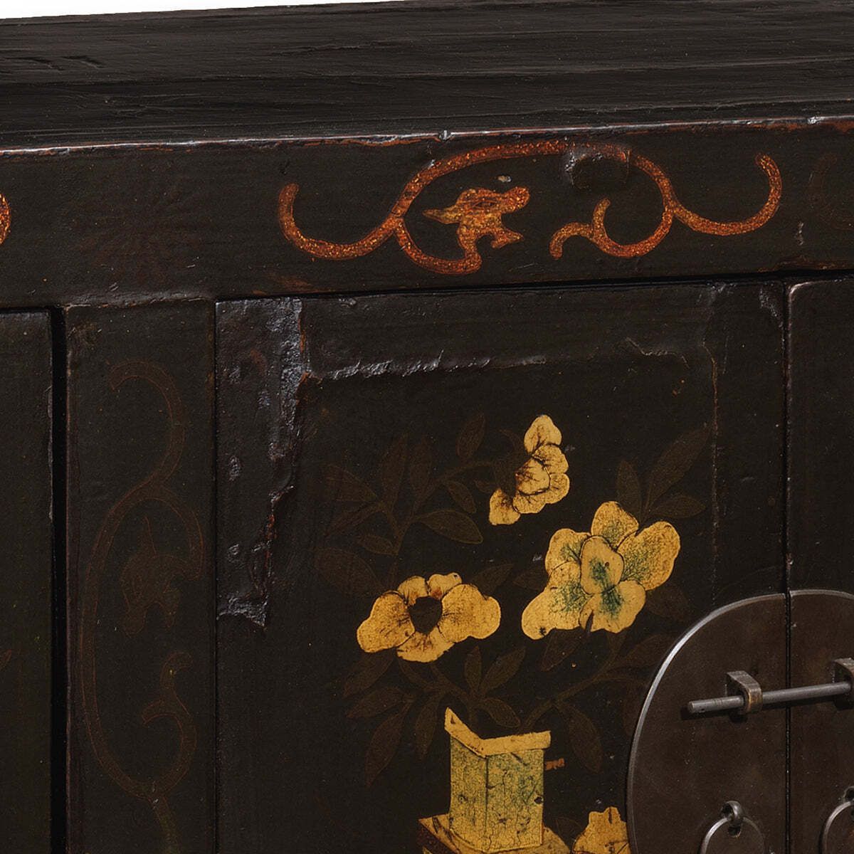 photo furniture Black Painted Double Cabinet With Curios