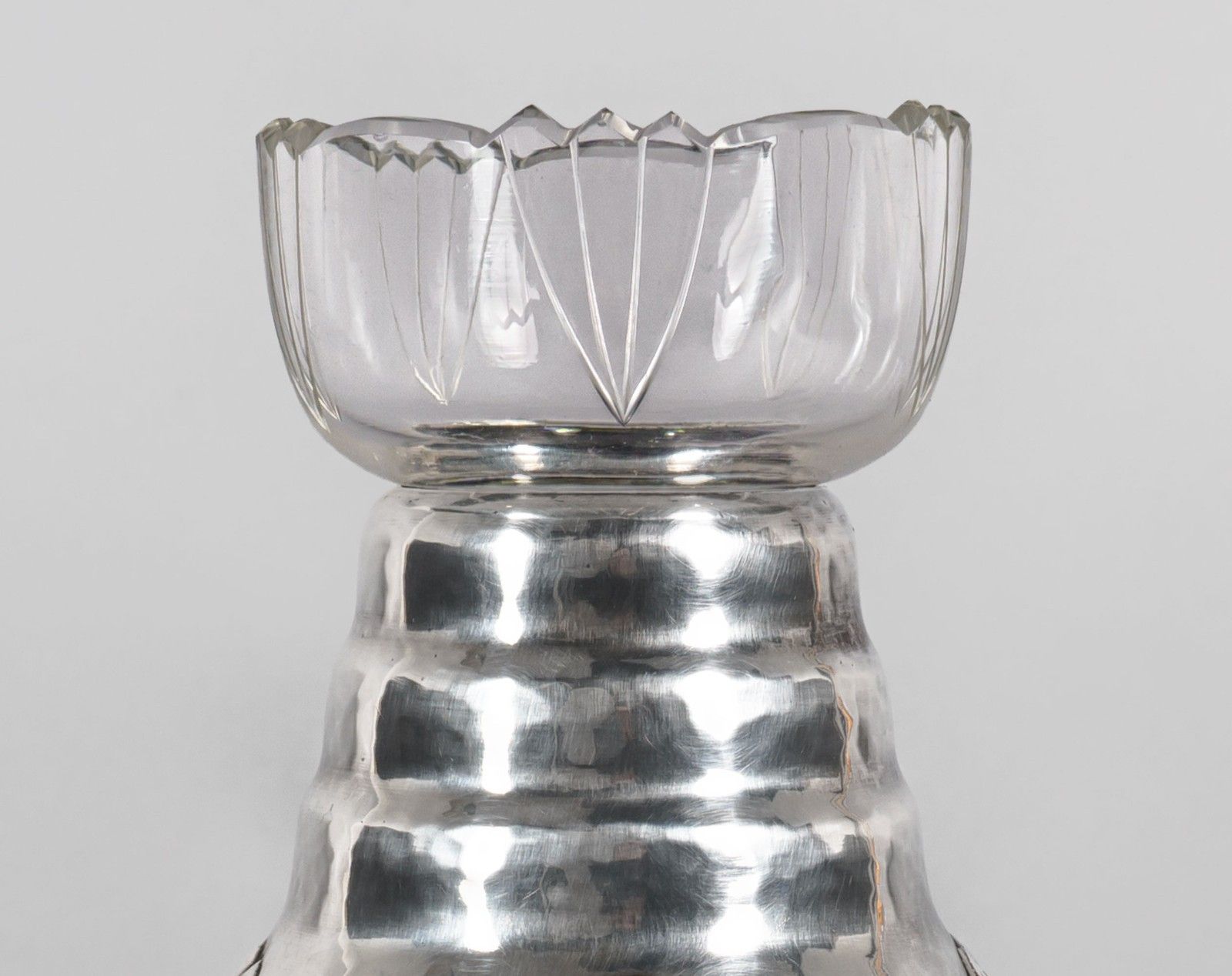 Carl M. Cohr Danish Antique 1920s Art Nouveau Silverplate Vase & Cut Glass Liner photo for sale