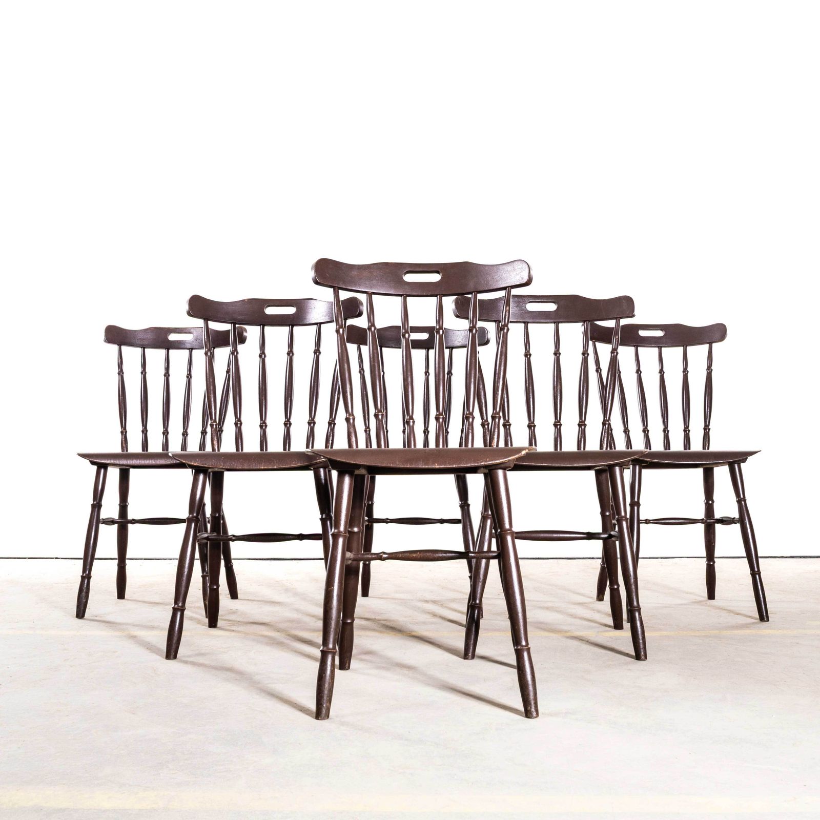 1950's Turned Coloured Spindle Back Dark Dining Chair   Set Of Four photo 500.0