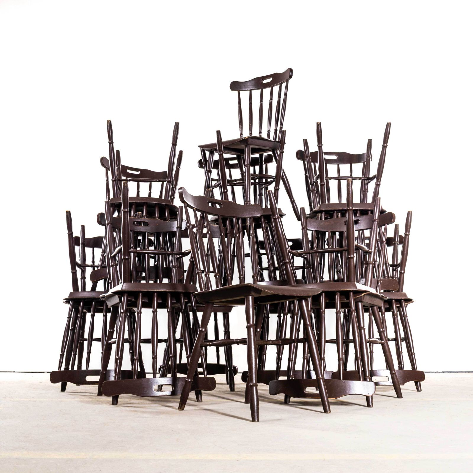 1950's Turned Coloured Spindle Back Dark Dining Chair   Set Of Four photo buy