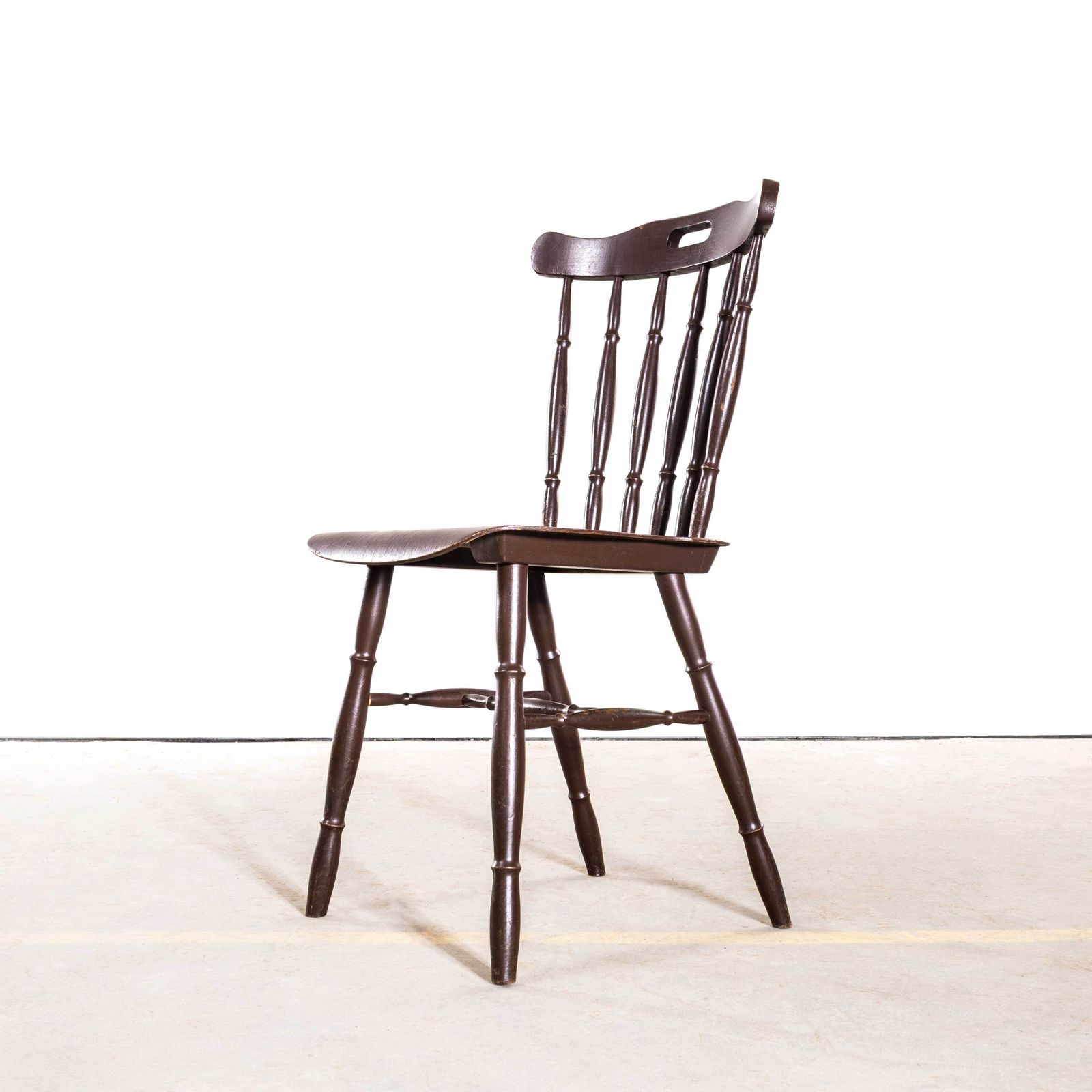 500.0 1950's Turned Coloured Spindle Back Dark Dining Chair   Set Of Four photo